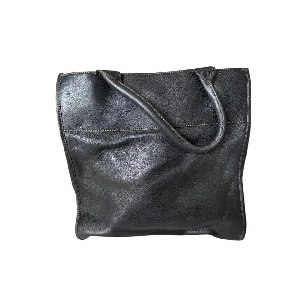 Johnston & Murphy Black Leather Tote Bag Purse Gold Logo Charm | Large Interior
